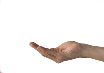 human hand showering something, isolated on a white background
