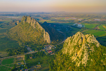 Obraz premium Aerial landscape in Nakhon Sawan, Thailand. Khao Nor, Khao Kaew landmarks, famous tourist attractions of Nakhon Sawan Province Thailand