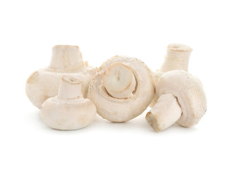 Fresh champignon mushrooms on white background