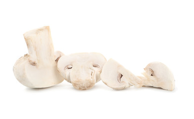 Fresh champignon mushrooms on white background