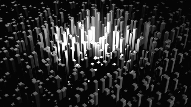 Monochrome abstract animation of moving geometric shapes. Animation. Abstract 3d render background made of rectangular shapes. Modern looped animation background.