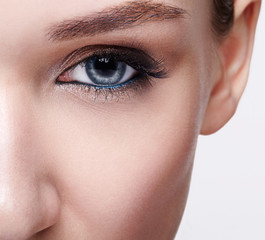 Fototapeta premium Closeup macro shot of blue human woman eye