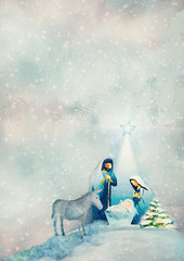 Nativity scene. Merry Christmas watercolor background - obrazy, fototapety, plakaty