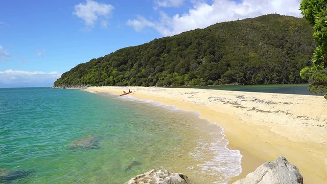 People preparing a kano at the beach at Abel Tasman National Park, New Zealand
