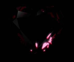 Ruby heart gem contour in the dark - 3D Illustration