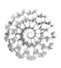 White Spheres Forming in Spiral Spherical Shape Generated by Roseflow algorithm - 3D Illustration