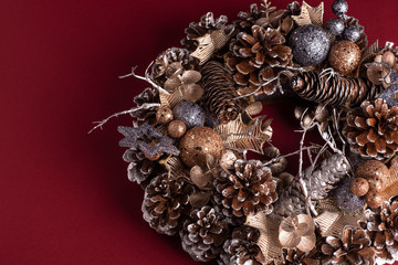 christmas decoration wreath with stars, balls and bumps