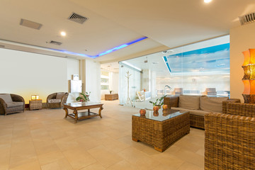 Interior of a luxury hotel spa center, waiting area