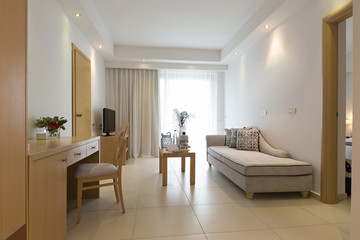 Interior of a hotel apartment in summer island sea resort