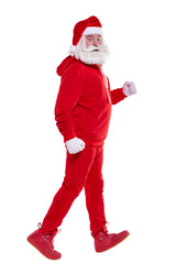 Portrait of a Santa Claus in red sportsware in full growth