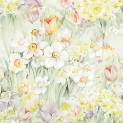 Floral background for fashion prints. Design for textile, wallpapers, wrapping, paper. Spring flowery texture. Apple flowers.