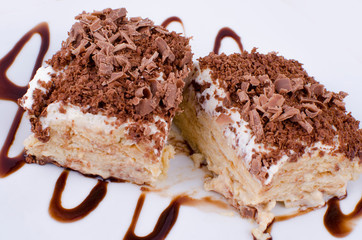 Napoleon dessert, condensed cream and chocolate