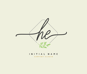 H E HE Beauty vector initial logo, handwriting logo of initial signature, wedding, fashion, jewerly, boutique, floral and botanical with creative template for any company or business.