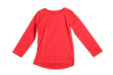 Stylish long-sleeve t-shirt on white background