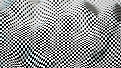 Black and White Deformed Checker Board with Depth of Field Effect - 3D Illustration
