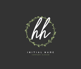 H HH Beauty vector initial logo, handwriting logo of initial signature, wedding, fashion, jewerly, boutique, floral and botanical with creative template for any company or business.