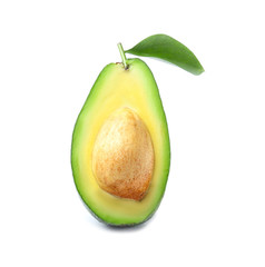 Half of ripe avocado on white background