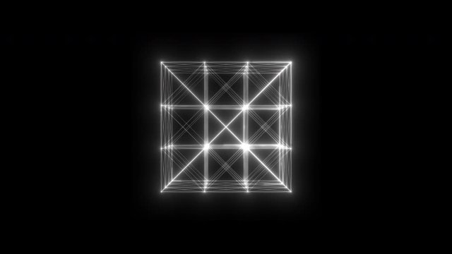 Rotating glowing cube HUD element. Plexus style connecting lines and dots. Seamless loop