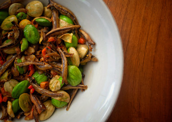 Oseng petai or pete with ikan teri is one of the food from indonesia