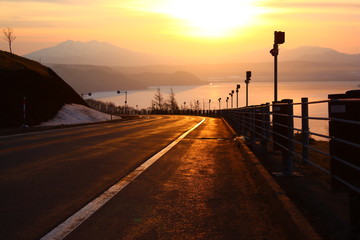 Obraz premium 早朝の峠道。美幌峠、北海道。