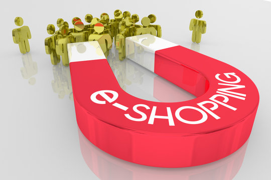 E-Shopping Online Retail Store Magnet Attracts Customers 3d Illustration