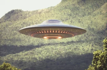 Fototapeten Alien UFO - Unbekanntes Flugobjekt - Beschneidungspfad enthalten © ktsdesign