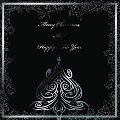 the black design vector for merry christmas with silver logo wallpaper decor