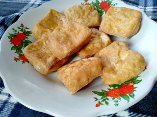 Traditional indonesian culinary food. Tahu Goreng Indonesian Food that is simple and often made at home. Indonesian Street Food.