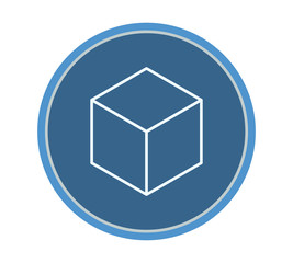 3d cube icon inside a blue circle