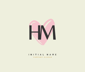H M HM Beauty vector initial logo, handwriting logo of initial signature, wedding, fashion, jewerly, boutique, floral and botanical with creative template for any company or business.