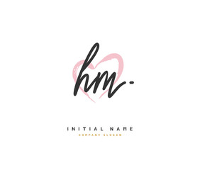 H M HM Beauty vector initial logo, handwriting logo of initial signature, wedding, fashion, jewerly, boutique, floral and botanical with creative template for any company or business.