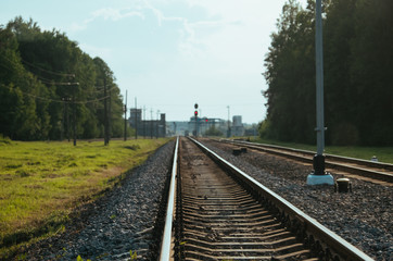 Fototapeta na wymiar Railway, Raildroad in Belarus country summer day