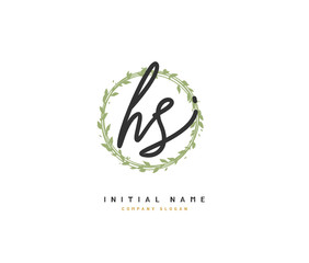 H S HS Beauty vector initial logo, handwriting logo of initial signature, wedding, fashion, jewerly, boutique, floral and botanical with creative template for any company or business.