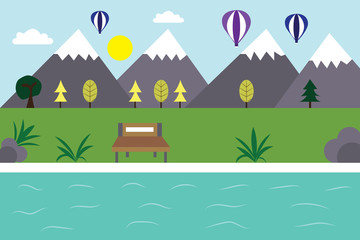 Naklejka premium nature landscape with garden,public park, amusement park, vector illustration