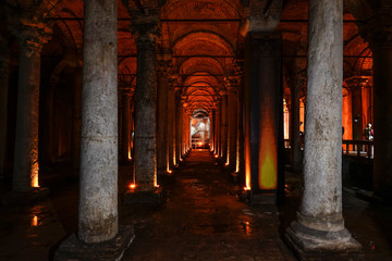 Fototapeta premium Istanbul, Turkey The interior of the Byzantine Basilica Cistern from 532 used for storing water.
