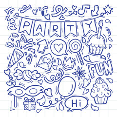 Fototapeta na wymiar hand drawn party doodle happy birthday Ornaments background pattern Vector illustration