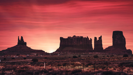 Monument Valley in Arizona and Utah, USA under the night sky.