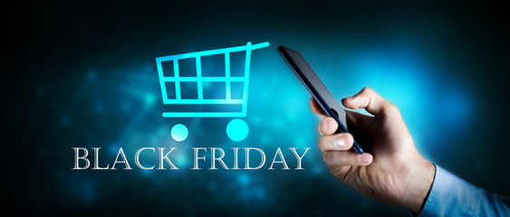 Black friday text concept. online shopping