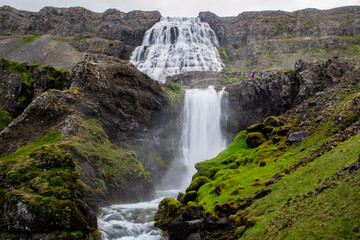 Fototapeta na wymiar Long exposure of majestic Dynjandi cascade waterfall, Westfjords, Iceland