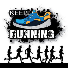Running silhouettes. Vector illustration, Trail Running, Marathon runner.	