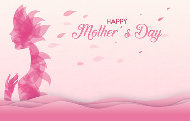Flower lady mother postcard . Happy Mother's Day beautiful woman.Vector illustration