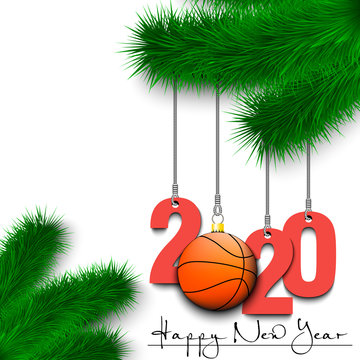 Basketball ball and 2020 on a Christmas tree branch