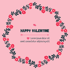 Greeting card ornate of valentine day, with elegant pink flower frame pattern. Vector