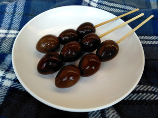 Traditional indonesian culinary food. Masakan Sate Telur Puyuh or Quail Egg Satay. Sate Telur Puyuh Indonesian Food that is simple and often made at home. Indonesian Street Food.