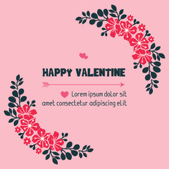 Poster text valentine day, with cute pink flower frame art. Vector