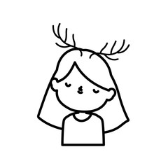 merry christmas cute little girl with deer horns thick line