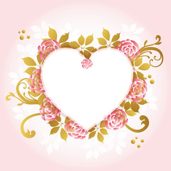 heart frame with roses background