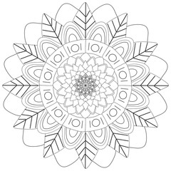 Mandala for a flower pattern tattoo coloring book on a white background