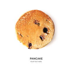 Creative layout made of pancake with berries. Flat lay. Food concept.