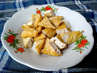 Traditional indonesian culinary food. Tahu Goreng Indonesian Food that is simple and often made at home. Indonesian Street Food.